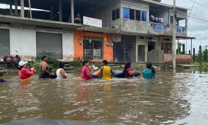 Imagen de marzo de 2023. El sector Bellavista, en Milagro, quedó inundado tras una intensa lluvia. Este cantón de Guayas tiene el 84 % de probabilidad de sufrir inundaciones durante el fenómeno de El Niño.