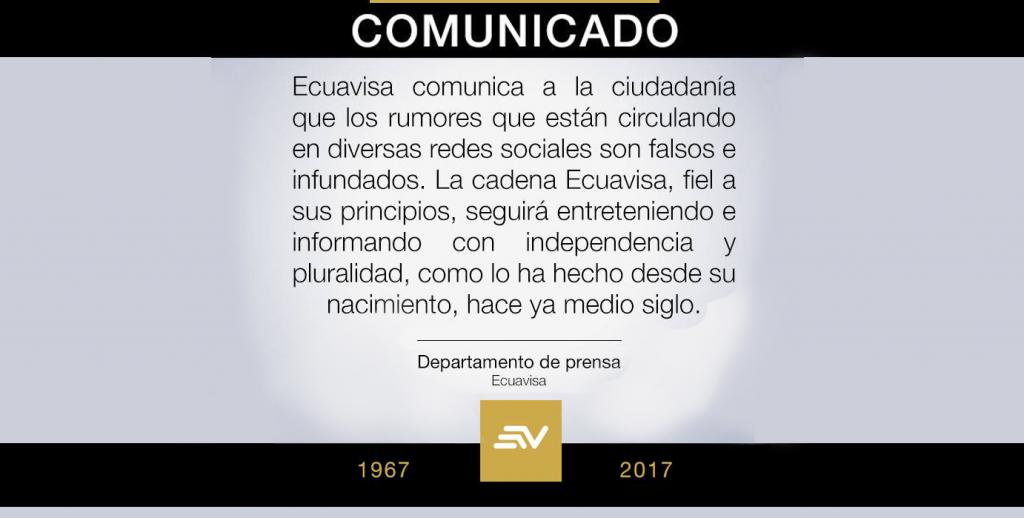 Comunicado especial de la cadena Ecuavisa