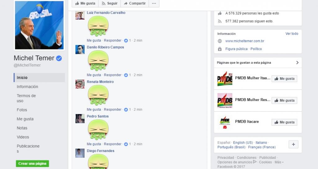 Brasil: internautas &quot;vomitan&quot; sobre perfil de Facebook del presidente Temer