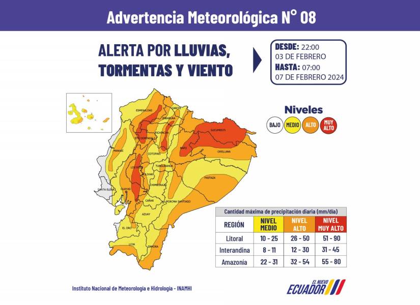 Mapa de la Advertencia Meteorológica N°8.