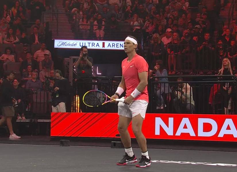 Rafael Nadal en el partido de exhibición contra Carlos Alcaraz