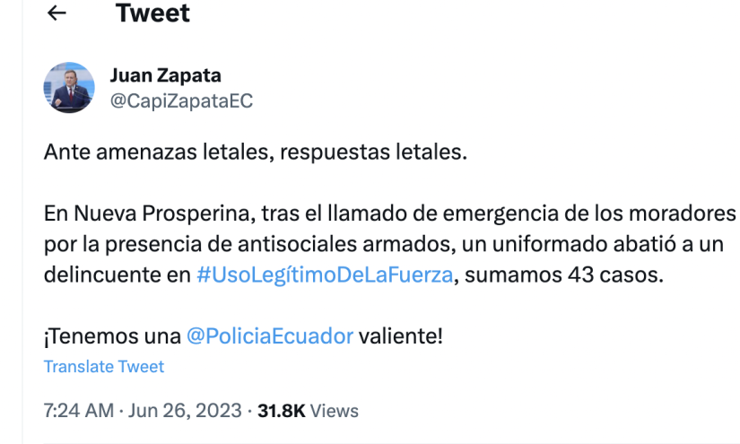 El ministro del Interior, Juan Zapata, ha sido una de las autoridades que ha resaltado el accionar policial, tras enfrentamientos.