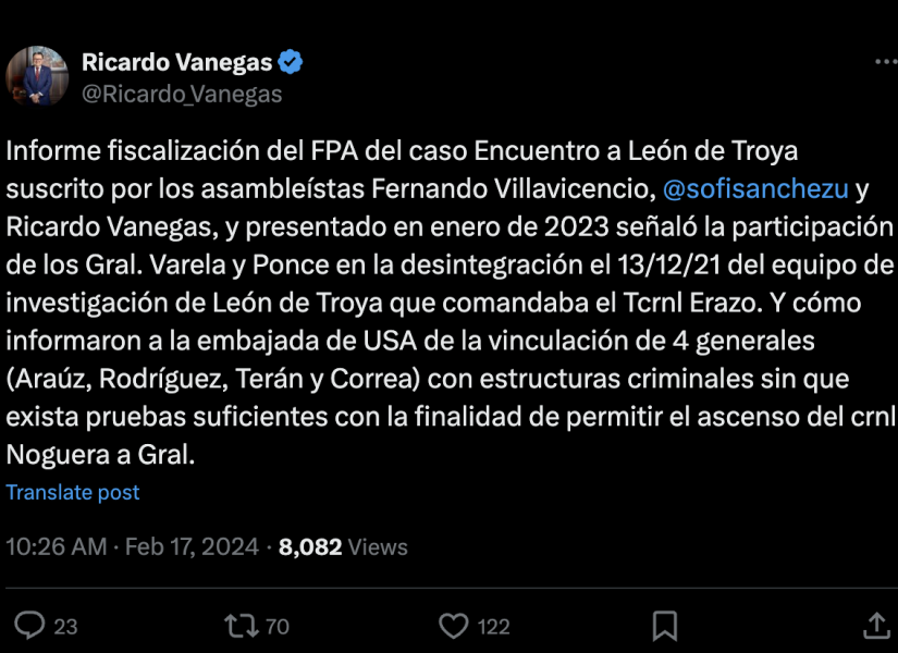 Ricardo Vanegas, exasambleísta, sobre las denuncias que expuso el Frente Parlamentario de Anticorrupción sobre Tannya Varela.