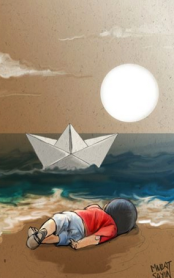 Artistas dibujan a niño sirio como protesta ante crisis migratoria