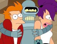 (De izquierda a derecha) Philip J. Fray, Bender y Turanga Leela, tres de los personajes emblemáticos de la serie Futurama.