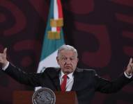 El presidente de México, Andrés Manuel López Obrador, participa este jueves durante su conferencia matutina en Palacio Nacional, en Ciudad de México.