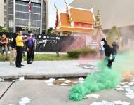 Manifestantes Tailandeses arrojan pintura afuera del parlamento
