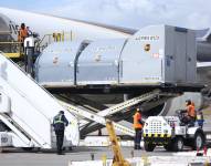 El cargamento llegó al aeropuerto Mariscal Sucre de Quito y fue recibido por personal del Ministerio de Salud.