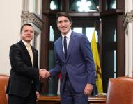 Saludo entre el presidente Noboa y el primer ministro canadiense, Justin Trudeau