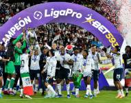 Jugadores de Liga de Quito celebran el campeonato de Liga Pro