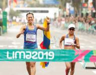 Imagen de la marchista Johana Ordoñez cuando ganó la medalla de oro en los 50 kilómetros de los Juegos Panamericanos Lima 2019.