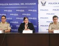 La ministra Mónica Palencia y los altos oficiales de la Policía durante la rueda de prensa.