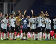 Jugadores de la selección argentina tras vencer en un partido de eliminatorias.
