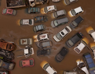 Carros afectados por las inundaciones en Brasil