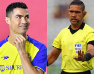 Cristiano Ronaldo (i) será dirigido por el árbitro ecuatoriano Guillermo Guerrero (d) en un partido de la liga de Arabia Saudita.