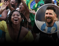 Hinchas brasileños alientan a la Argentina de Messi