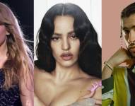 En imágenes de archivo, Taylor Swift, Rosalía y Bad Bunny, tres de los artistas que forman parte de la polémica generada por la red social.
