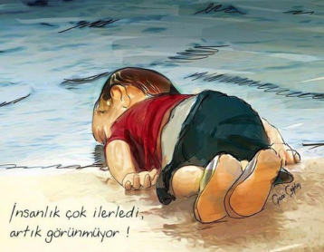 Artistas dibujan a niño sirio como protesta ante crisis migratoria