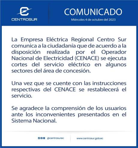 Cortes de energía en Ecuador: se reportan apagones a escala nacional este 4 de octubre Cortes de energía en Ecuador: se reportan apagones a escala nacional este 4 de octubre