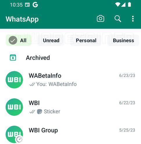 Foto de la nueva actualización de filtro de conversación de WhatsApp.