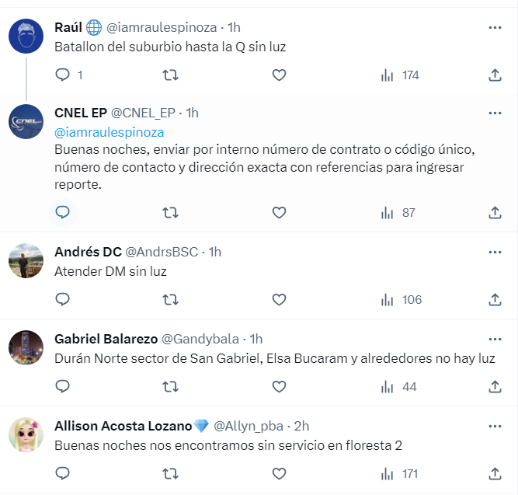 Quejas de cortes de luz de ciudadanos de Guayaquil y Durán. Quejas de cortes de luz de ciudadanos de Guayaquil y Durán.