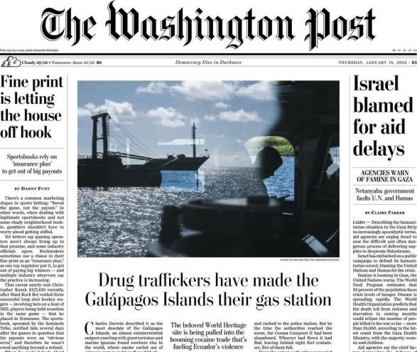 Imagen de la portada impresa de The Washington Post del jueves 18 de enero de 2024.