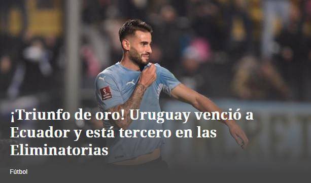 Medios uruguayos destacan la victoria 'agónica' de Uruguay