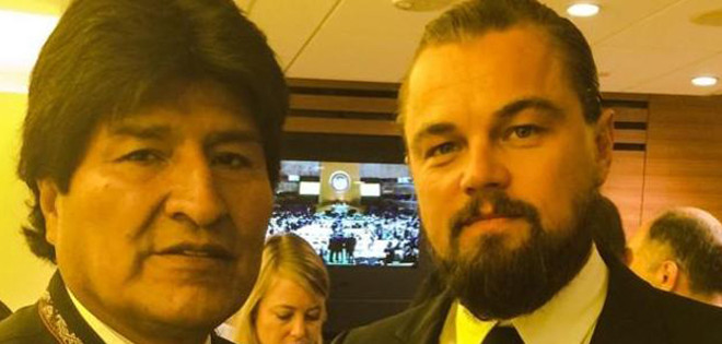 Evo Morales y Leonardo Di Caprio en la Cumbre sobre el Clima de la ONU