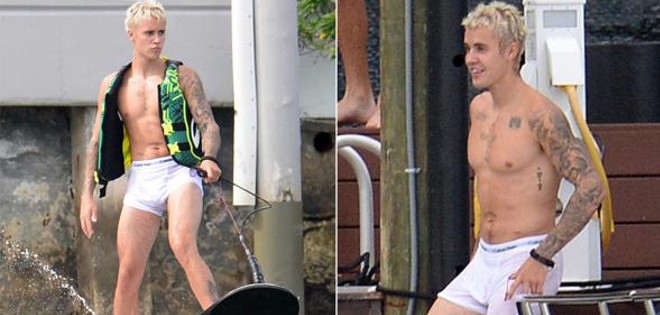 Justin Bieber practicó esquí acuático en ropa interior