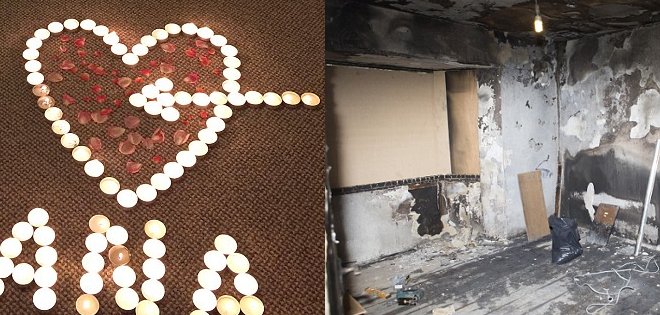 Un hombre le preparó un noche romántica a su novia y quemó su casa