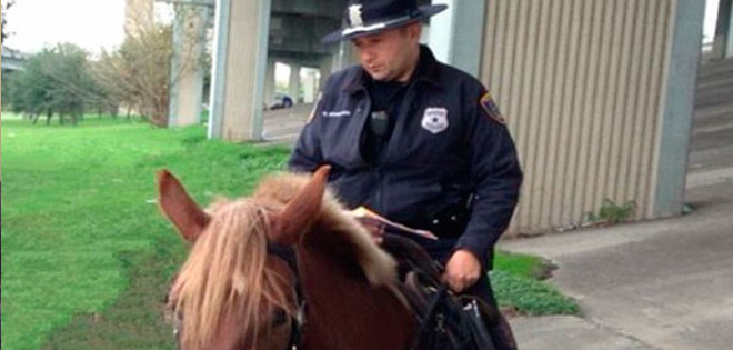 La foto de un policía y su caballo a punto de morir conmueven la web