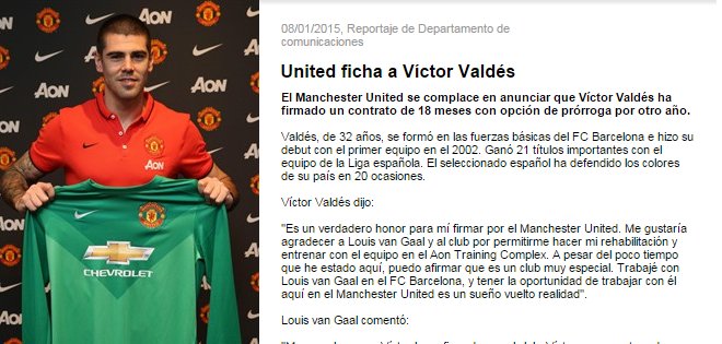 Confirmado, Víctor Valdés firma por un año y medio con el Manchester United