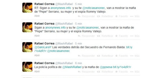 Cuenta en Twitter del presidente Rafael Correa fue hackeada