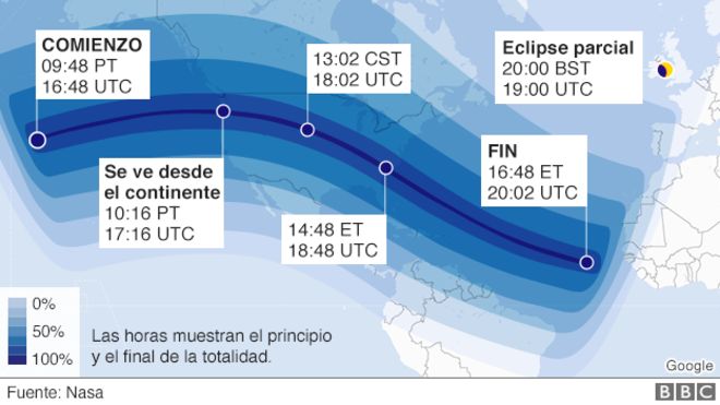 Los países donde se podrá ver el eclipse del 21 de agosto