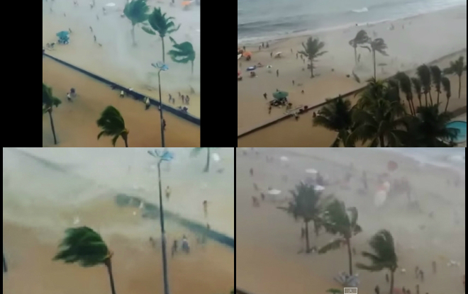 &#039;Tornado de agua&#039; sorprende a bañistas de una playa en Brasil