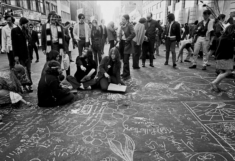 Estudiantes durante una manifestación en Nueva York el 22 de abril de 1970