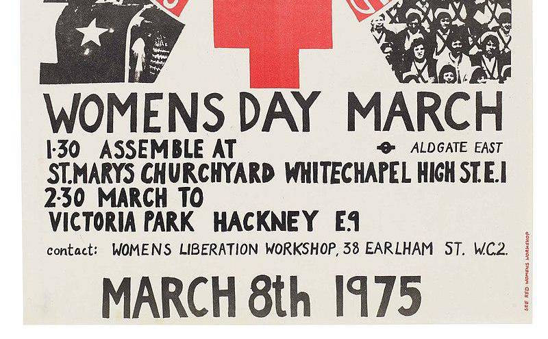 Convocatoria a una asamblea por el Día de la Mujer en 1975.