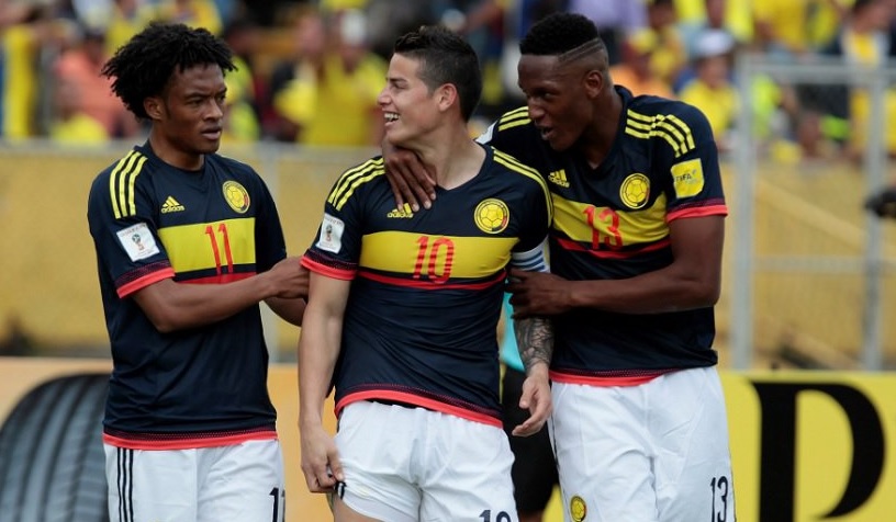 Jugadores colombianos festejan con baile el triunfo sobre Ecuador