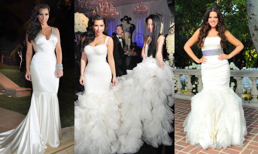 Kim Kardashian lució tres diseños distintos de Verga Wang en su boda con Kris Humphries. Su hermana Khloé también usó un vestido elaborado por la misma marca