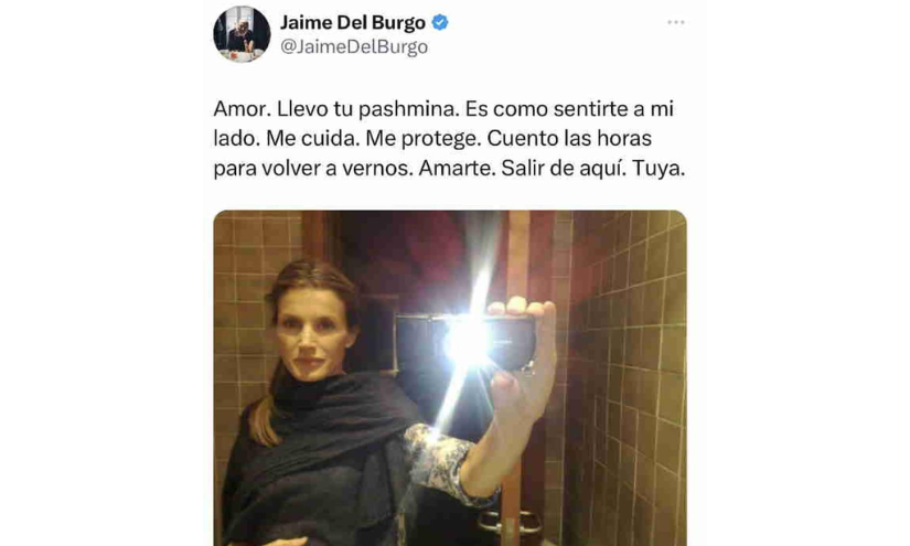 Captura del tuit publicado por Jaime del Burgo en el que develó la relación extramarital que tuvo con la reina.
