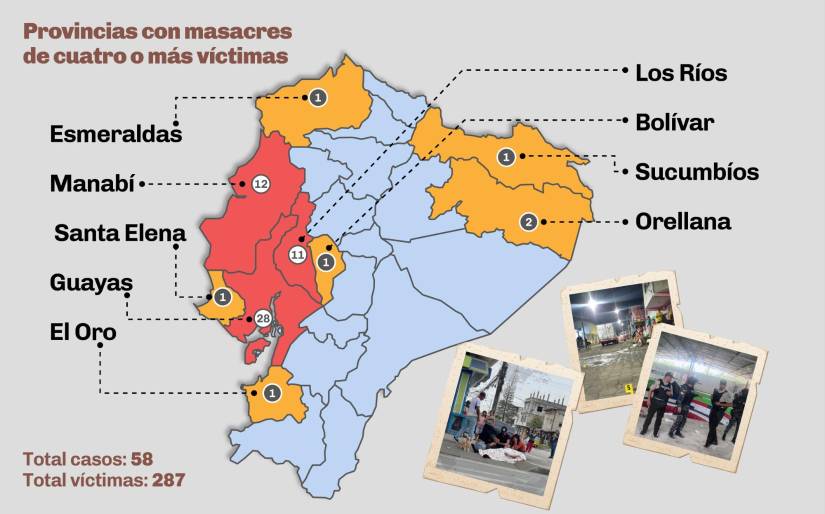 Provincias que han registrado masacres con más de cuatro víctimas. Provincias que han registrado masacres con más de cuatro víctimas.