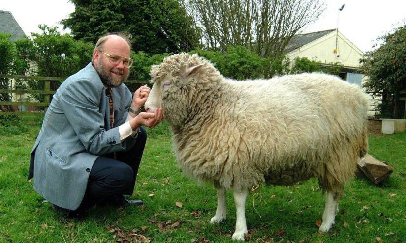 Ian Wilmut junto a Dolly, el primer mamífero clonado del mundo