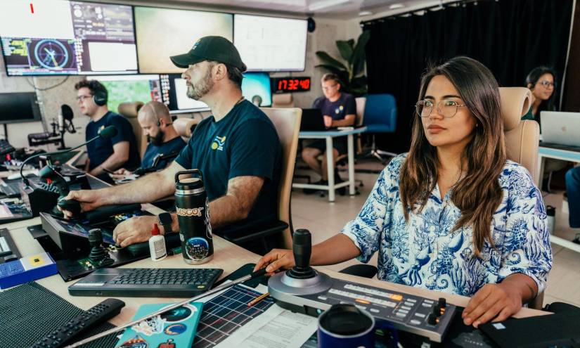 Ana Belen Yánez Suárez (right), National Geographic explorer and PhD student at the Marine Institute of Memorial University of Newfoundland at 4d Oceans Lab, leads Remotely Operated Vehicle (ROV) SuBastian 600th dive in the waters off Costa Rica, near Isla del Coco.