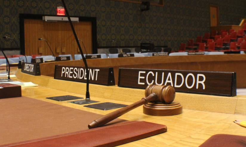 Imagen del puesto que ocupa la delegación de Ecuador como presidente del Consejo de Seguridad de la ONU. Imagen del puesto que ocupa la delegación de Ecuador como presidente del Consejo de Seguridad de la ONU.