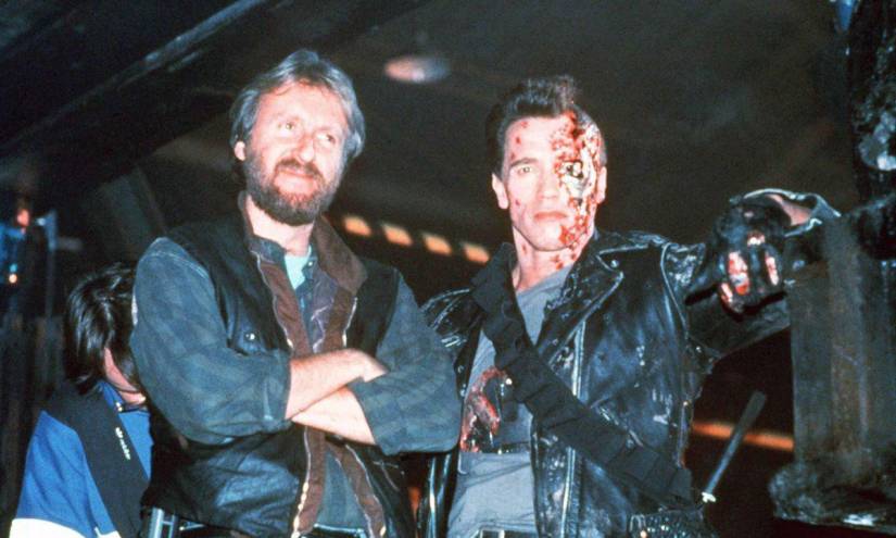 James Cameron y Arnold Schwarzenegger durante el rodaje de Terminator.