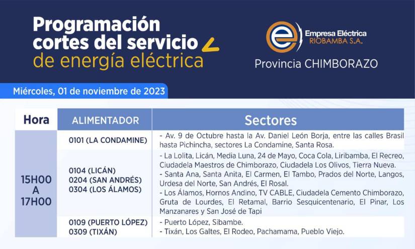 Apagones en Ecuador: estos son los cortes de energía en todas las provincias para el miércoles 1 de noviembre