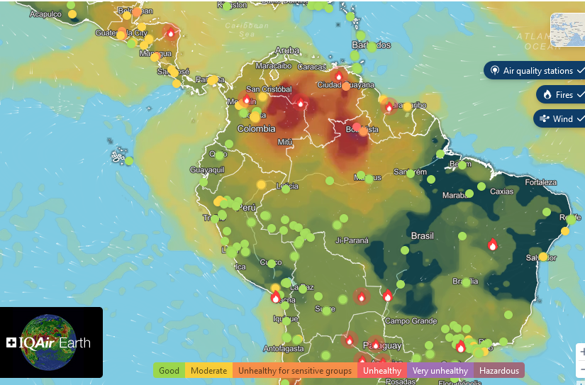 Mapa de Suramérica actualizado con los niveles de contaminación.