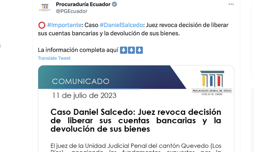 La Procuraduría General del Estado emitió un comunicado sobre el Caso Daniel Salcedo. La Procuraduría General del Estado emitió un comunicado sobre el Caso Daniel Salcedo.