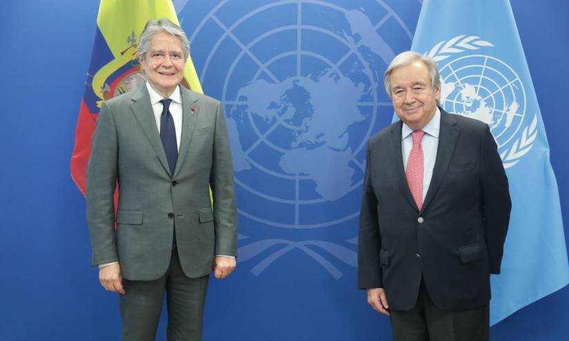 El presidente de Ecuador, Guillermo Lasso, y el secretario general de Naciones Unidas, António Guterres.