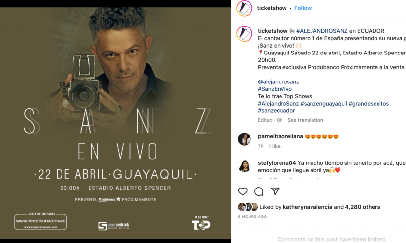El concierto forma parte de su nueva gira Sanz En Vivo.